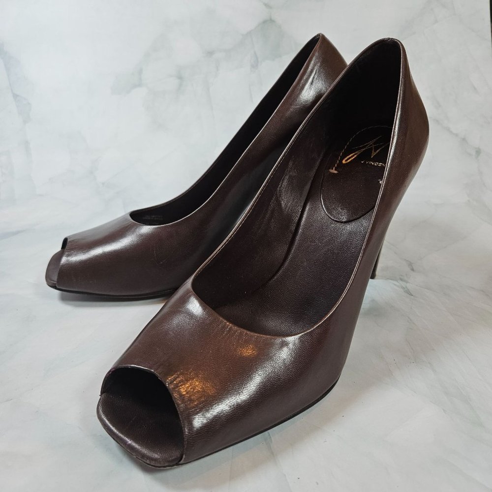 J. Vincent brown leather peep toe pumps, size‎ 9.5